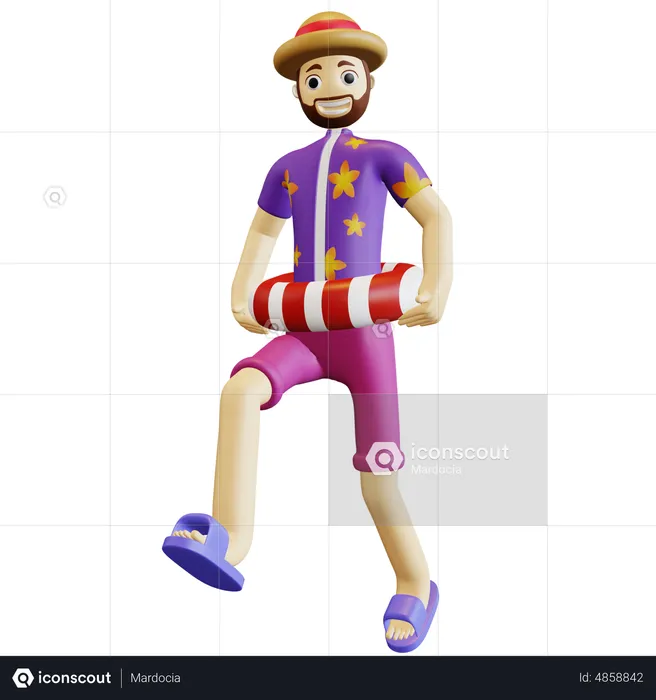 Happy boy with inflatable ring  3D Illustration