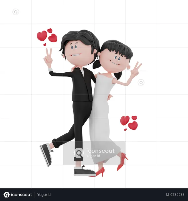 Happy bride and groom  3D Illustration