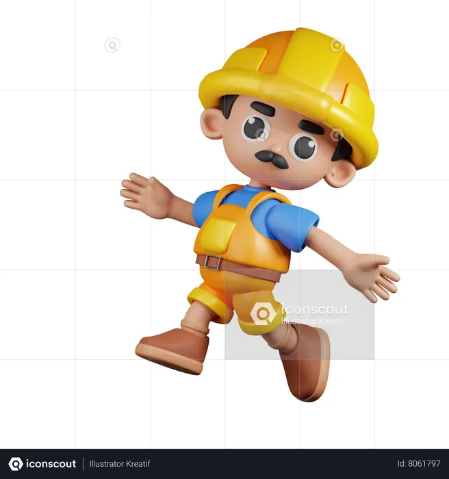 Happy  Builder Jumping  3D Icon