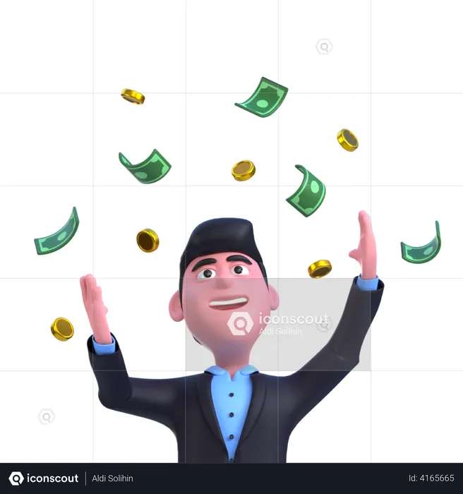 Happy Business Man with Money  3D Illustration