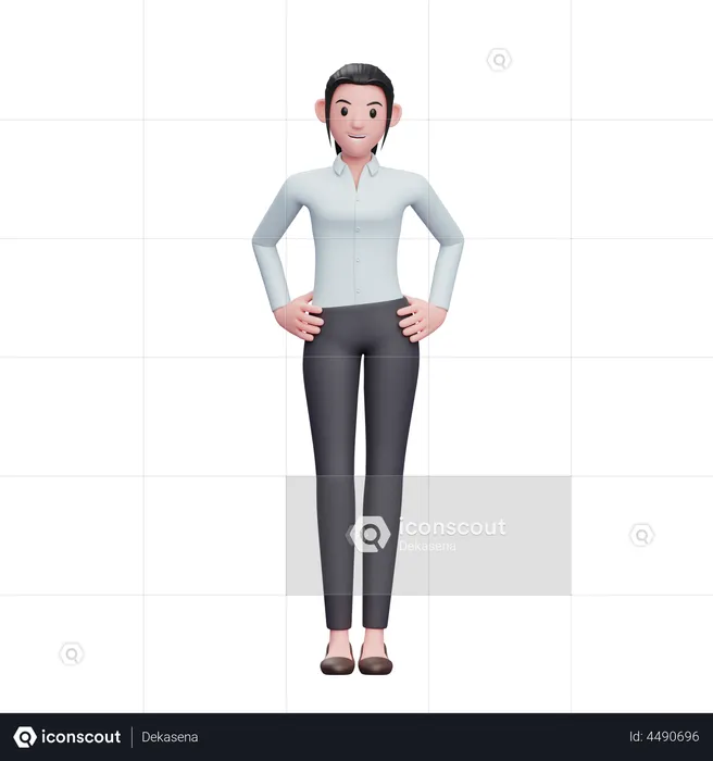 Happy Business Woman With Hand On Waist  3D Illustration