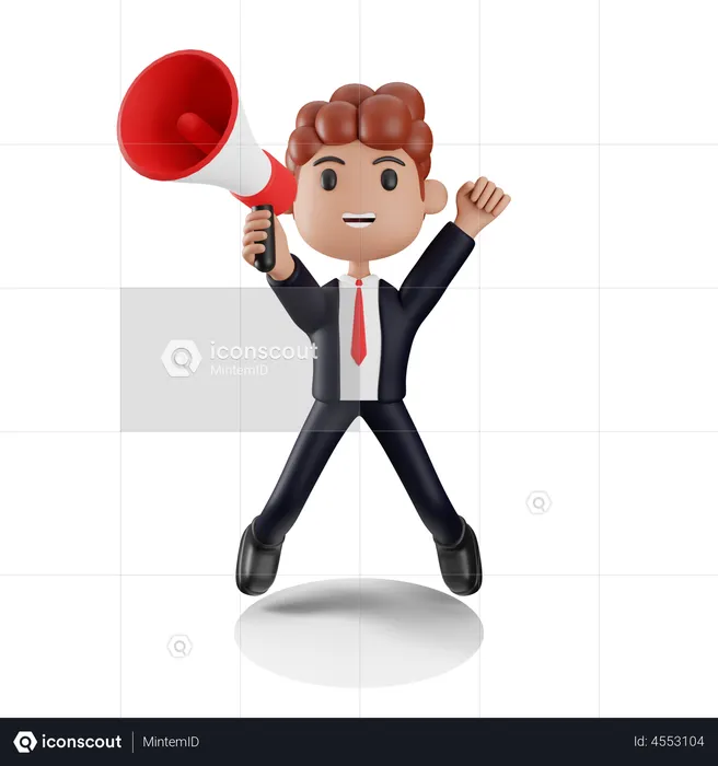 Happy businessman holding megaphone  3D Illustration