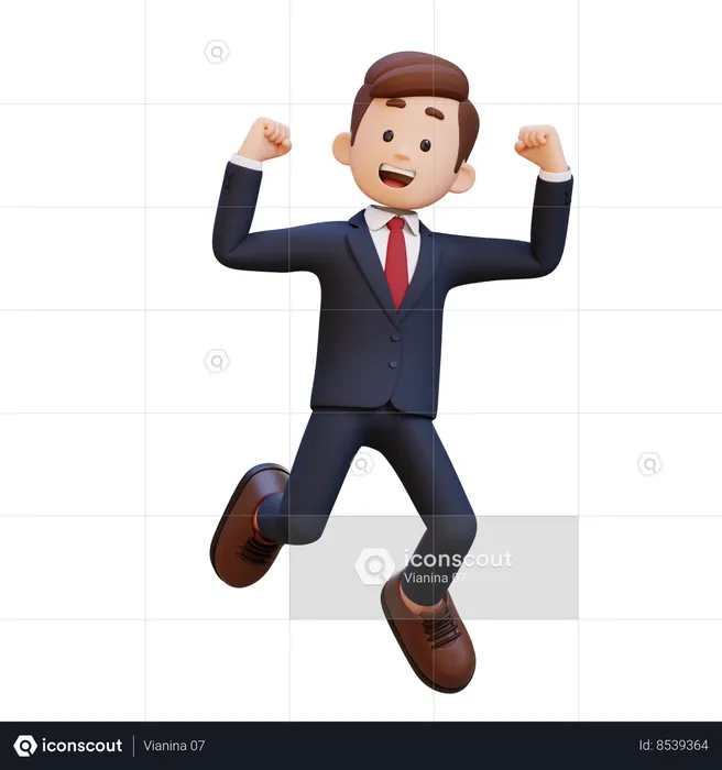 Happy Businessman Jumping  3D Illustration