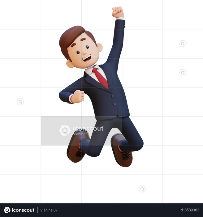 Happy Businessman Jumping And Celebrate Success  3D Illustration