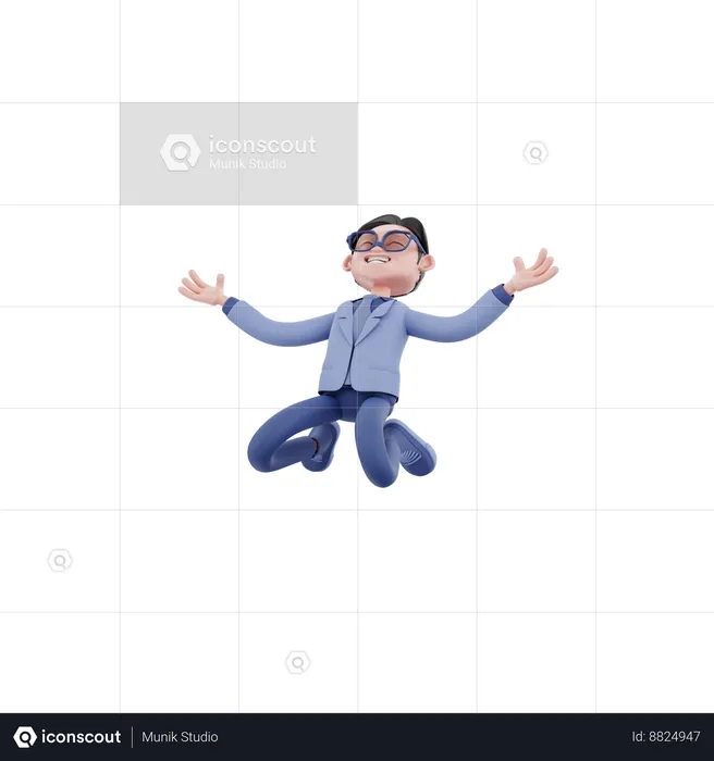 Happy Businessman Jumping In Air  3D Illustration