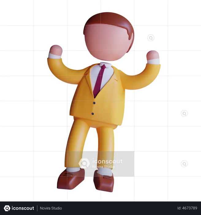 Happy businessman raising both hands  3D Icon