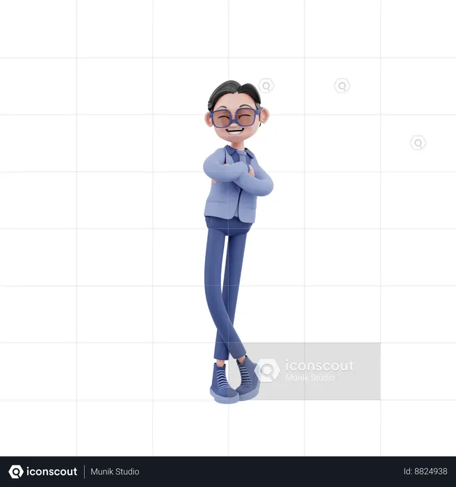 Happy Businessman Standing While Folding Hands  3D Illustration