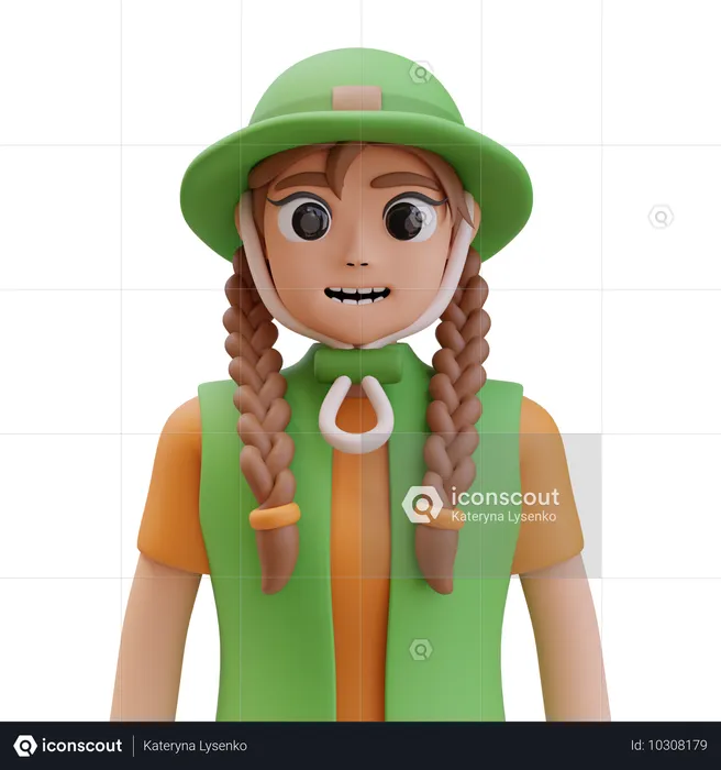 Happy Camper Smiling Girl  3D Illustration