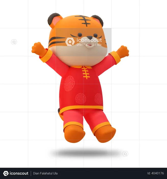 Happy Chinese Cute tiger  3D Illustration
