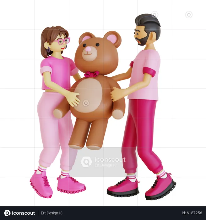 Happy Couple holding teddy bear together  3D Illustration