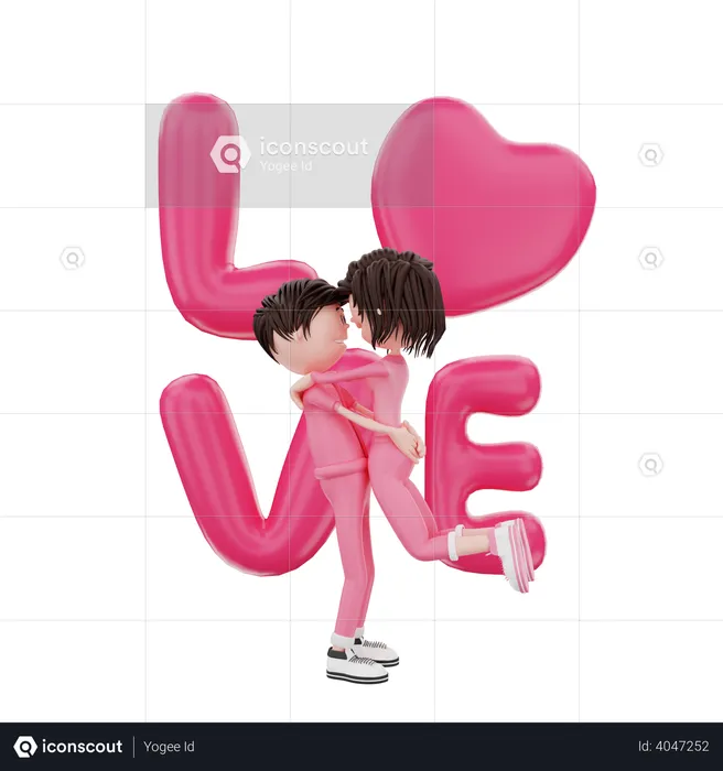 Happy Couple in love  3D Illustration