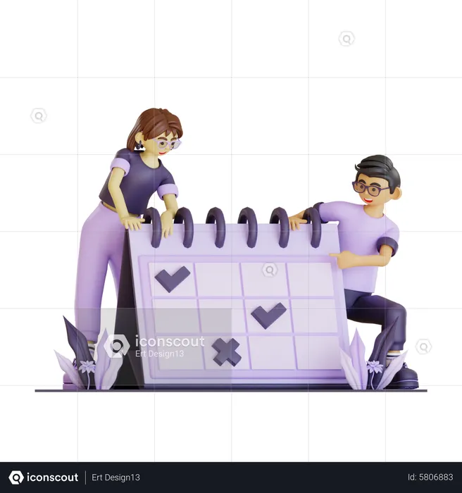 Happy Couple Making Task Schedule  3D Illustration