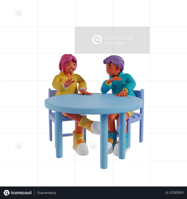 Happy Couple Sitting Together  3D Illustration