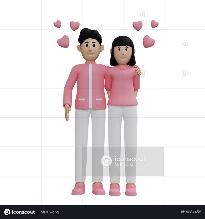 Happy couple standing together  3D Illustration