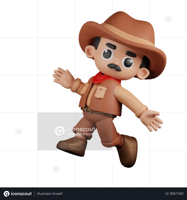Happy  Cowboy Jumping  3D Illustration