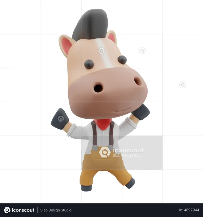 Happy Cute Horse  3D Illustration