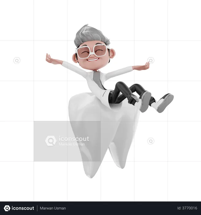 Happy doctor enjoying on tooth  3D Illustration