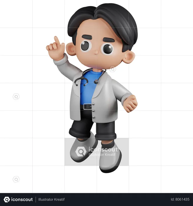Happy Doctor In  Jumping Pose  3D Illustration