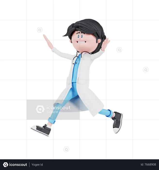 Happy doctor running  3D Illustration