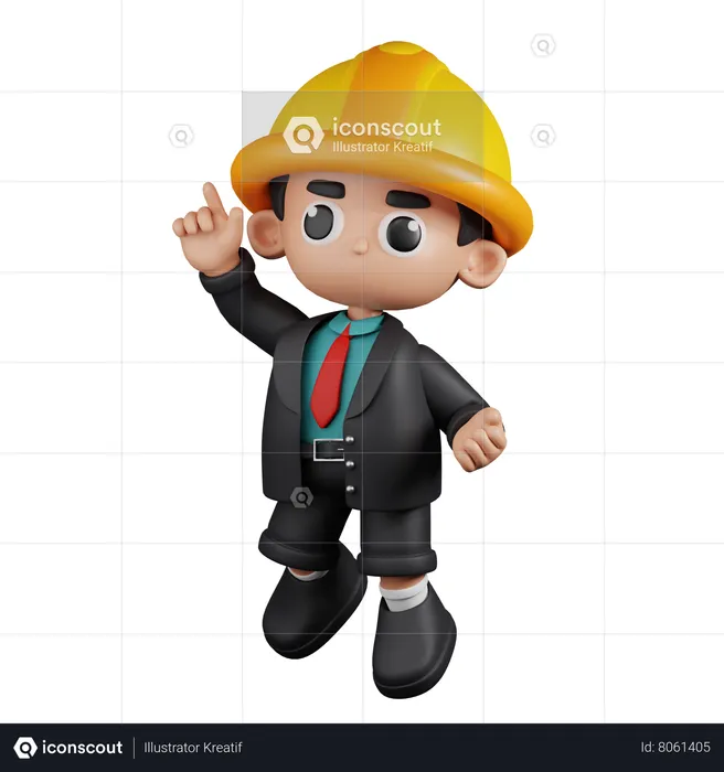 Happy  Engineer  In Jumping Pose  3D Illustration