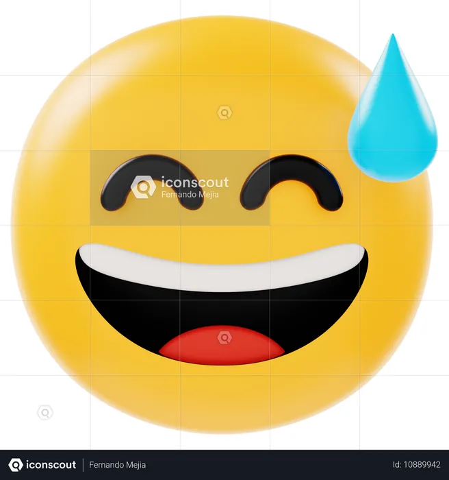 땀 흘리는 행복한 얼굴 Emoji 3D Icon