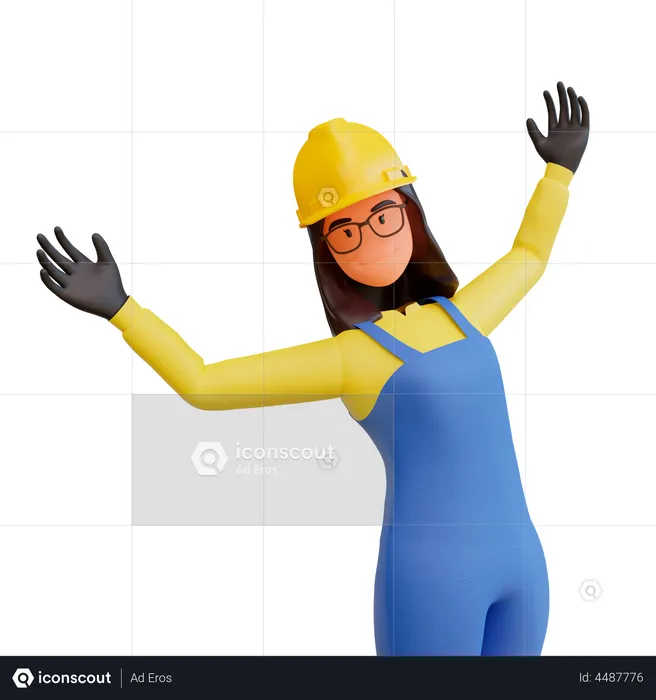 Happy Female Construction worker  3D Illustration