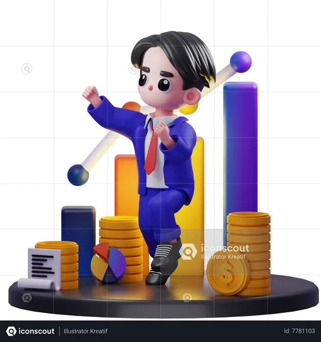 Happy Financial Advisor Jumping  3D Illustration