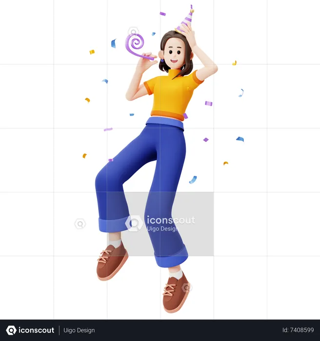 Happy girl doing party  3D Illustration