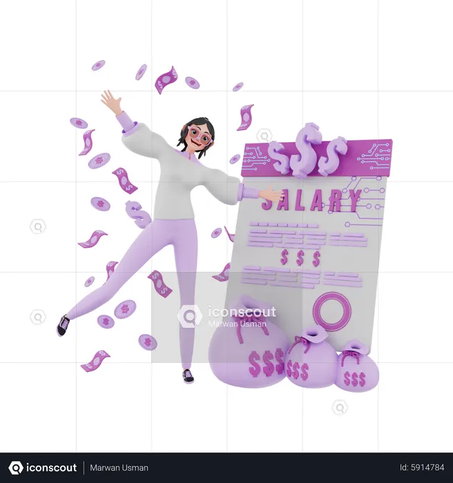 Happy girl got salary  3D Illustration