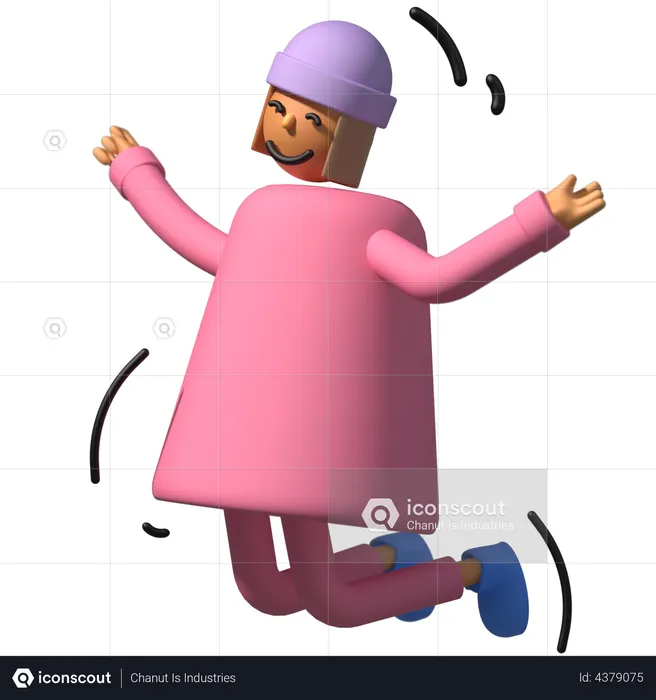 Happy girl Jumping in air Emoji 3D Illustration