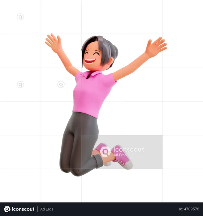 Happy girl jumping in air  3D Illustration