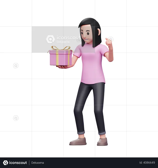 Happy girl received valentine gift  3D Illustration