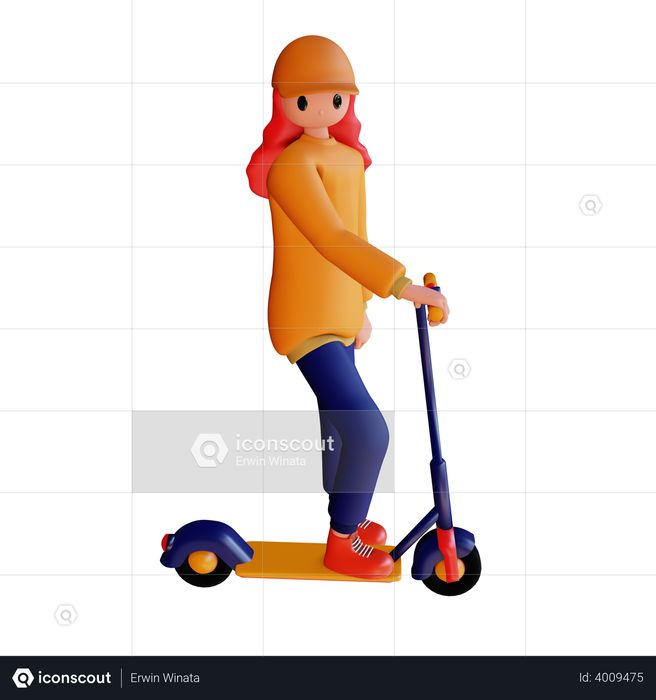 Happy Girl riding electric scooter 3D Illustration