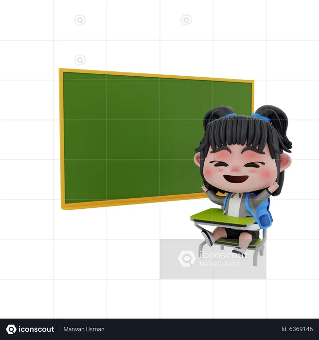 Happy Girl student in class  3D Illustration