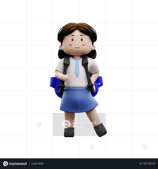 Happy girl student standing with schoolbag  3D Illustration