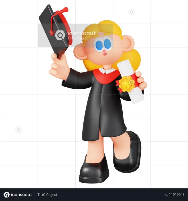 Happy Girl Student With Diploma  3D Illustration
