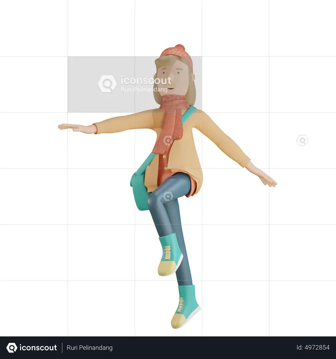 Happy Girl Walking  3D Illustration