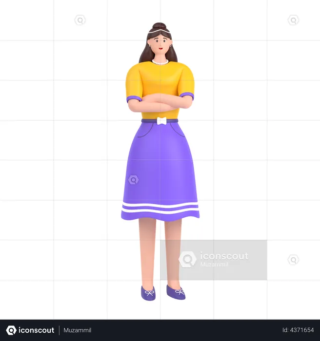 Happy Girl with folded arm hand  3D Illustration