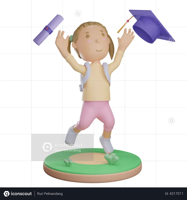 Happy Graduated Girl jumping in air  3D Illustration