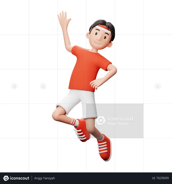 Happy Indonesian man jumping  3D Illustration
