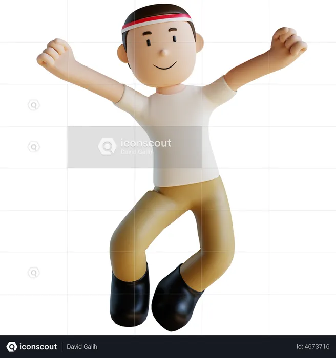 Happy Indonesian man jumping in air  3D Illustration