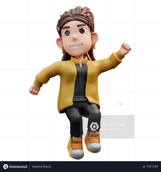 Happy Jumping Stylist Girl  3D Illustration