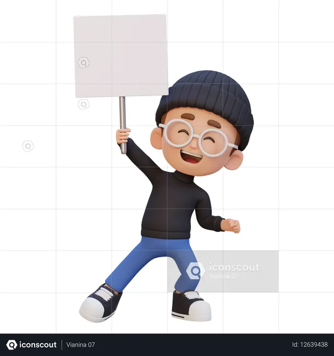 Happy Kid Showing Blank Placard  3D Icon