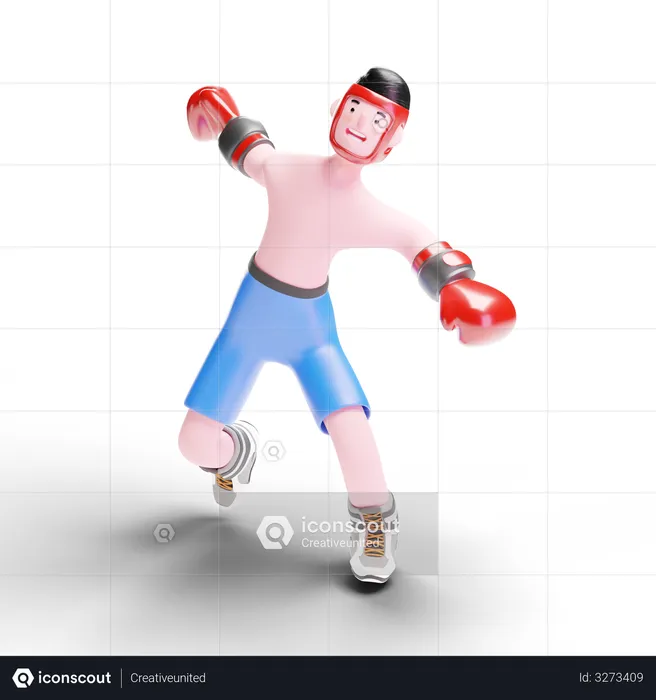 Happy male boxer celebrating win  3D Illustration