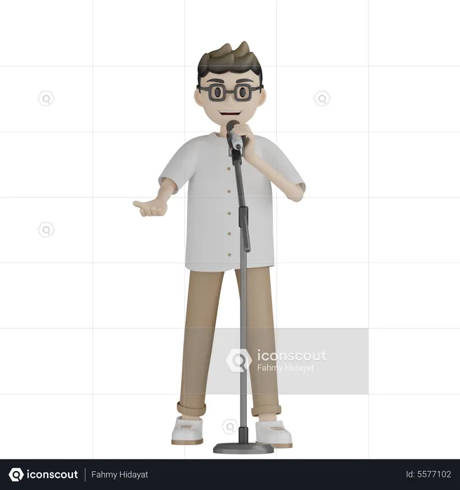 Happy Male Singer Singing Song  3D Illustration