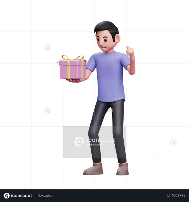 Happy man celebrates victory when he receives a valentine gift  3D Illustration