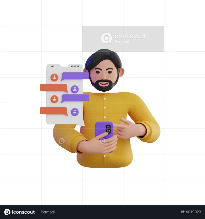 Happy man chat on mobile  3D Icon