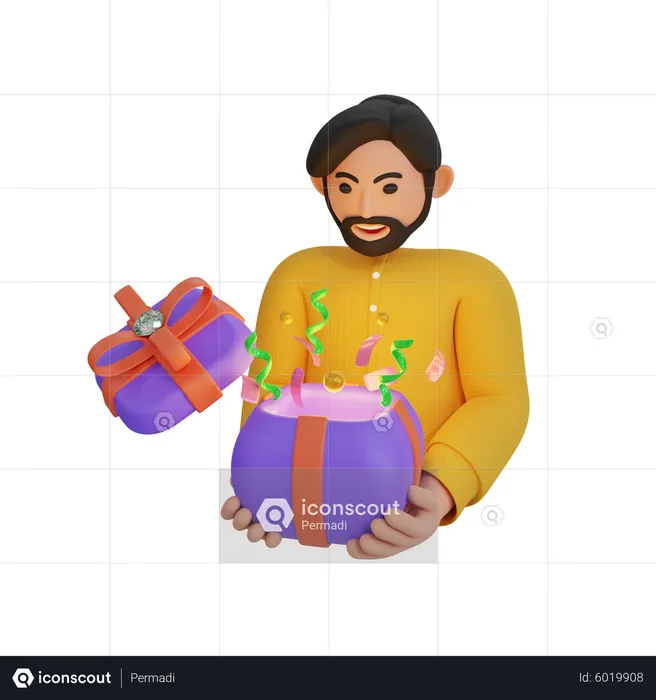 Happy man holding gift box  3D Icon