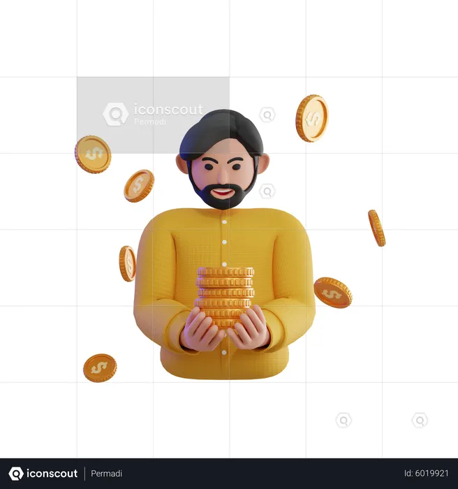 Happy man Holding Money  3D Icon