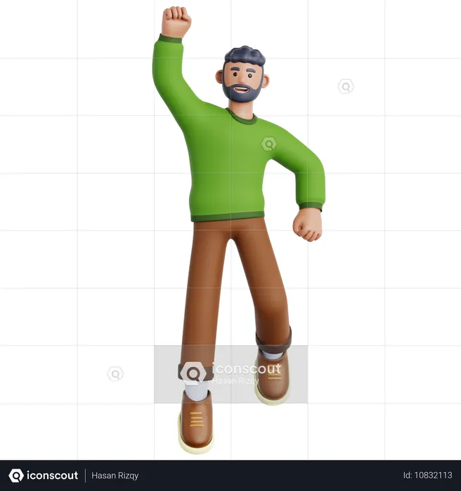 Happy Man Jumping  3D Icon